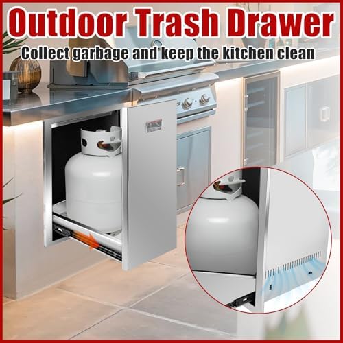 Outdoor Kitchen Single Trash Drawer 16'' W x 24.4'' H x 16'' D Pull Out Stainless Steel Bin Drawer Built-in Trash Drawers with Handle and Vents Suitable for Outdoor Kitchen Island Grill Station - Image 5