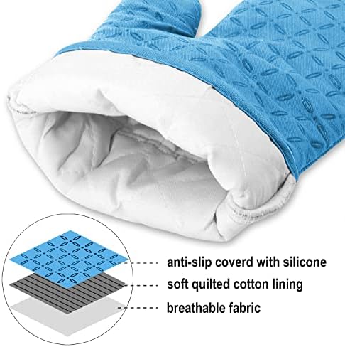 KEGOUU Oven Mitts and Pot Holders 6pcs Set, Kitchen Oven Glove High Heat Resistant 500 Degree Extra Long Oven Mitts and Potholder with Non-Slip Silicone Surface for Cooking (Sky Blue) - Image 3
