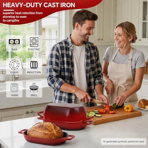 Northriver Casting Enameled Cast Iron Oval Dutch Oven for Bread Baking，12"x8" Bread Pot with Lid，Ideal for Sourdough, Artisan Loaves & Family Meals，5 Qt - Image 6