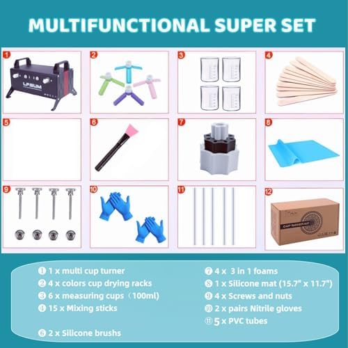 4 Arm Cup Turner for Crafts Tumbler,Multi Tumbler Spinner Machine Kit,Tumbler Turner DIY Glitter Epoxy Resin Tumblers (4X-Black) - Image 6