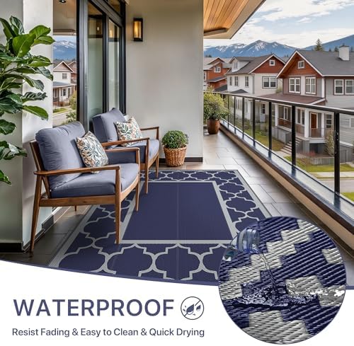 GENIMO Outdoor Rug, Waterproof Plastic Rugs for Patio, 4'x6' Blue Grey - Image 3