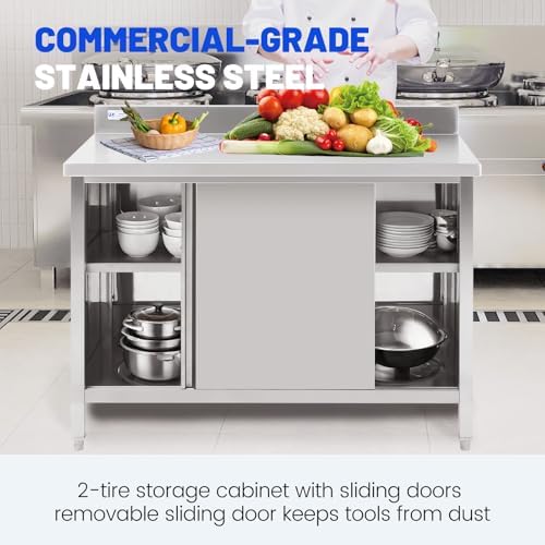 Hally Stainless Steel Cabinet 30"x60" Commercial Prep Workbench Backsplash - Image 6