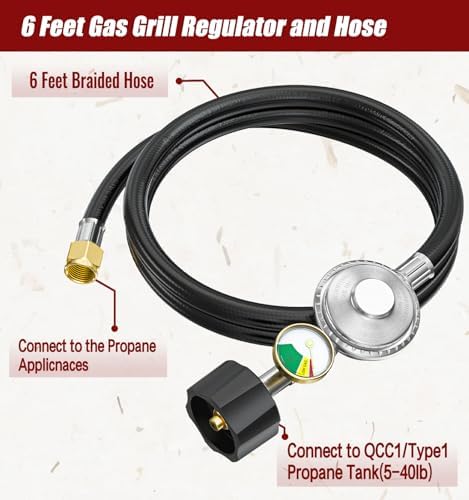 CALPOSE 6 Feet Propane Hose with Regulator & Gauge - Image 2