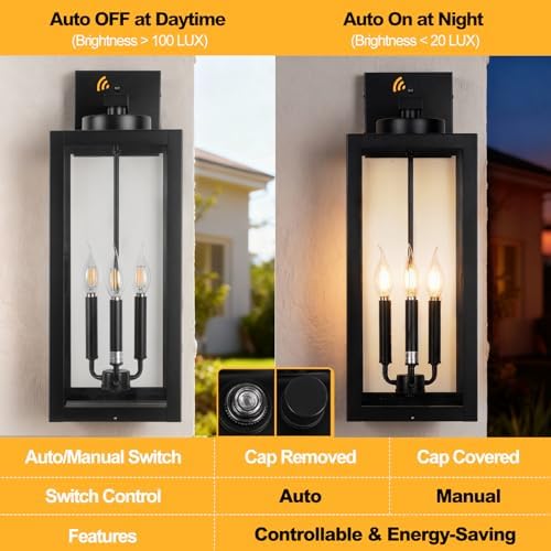 24" Extra Large Dawn to Dusk Outdoor Light Fixture Closed Bottom 3-Light - Image 4
