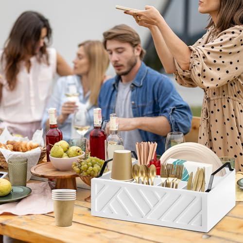 Ukonvi Paper Plate Dispenser and Holder for Kitchen Counter, Wood Rustic Silverware Utensil Caddy, Cutlery Flatware Organizer Box for Cups Spoons Forks Napkins, Kitchen Accessories - Image 5