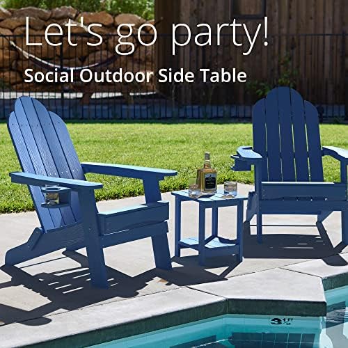 LUE BONA Outdoor Side Table, 2-Tier HDPS Small Patio Table, Navy Blue - Image 5