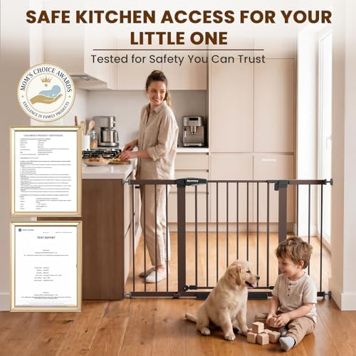 Mumeasy 29.7–51 Inch Extra Wide Baby Gate for Stairs, Extra Long Indoor Dog Gate for Doorways, Pressure Mounted Walk Thru Child Gate with Auto-Close, No-Drill Safety Pet Gate with Door for House,Brown - Image 6