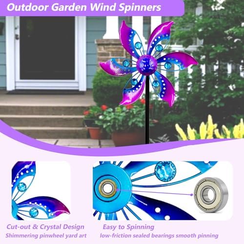 Metal Wind Spinner for Yard, 37" Garden Decor, Purple Finish - Image 2