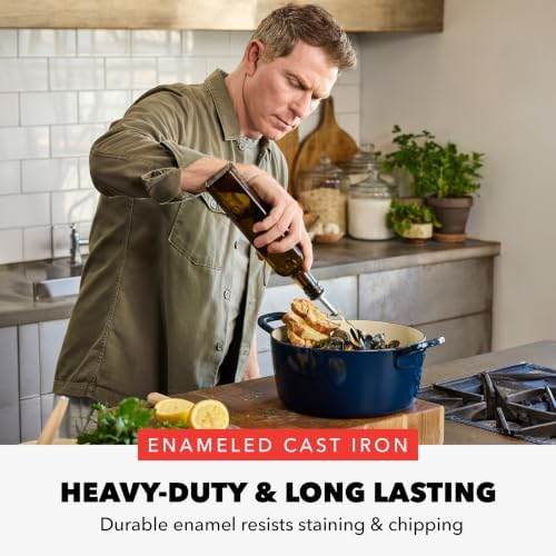 GreenPan x Bobby Flay 5.5QT Enameled Cast Iron Dutch Oven With Lid, Navy - Image 2