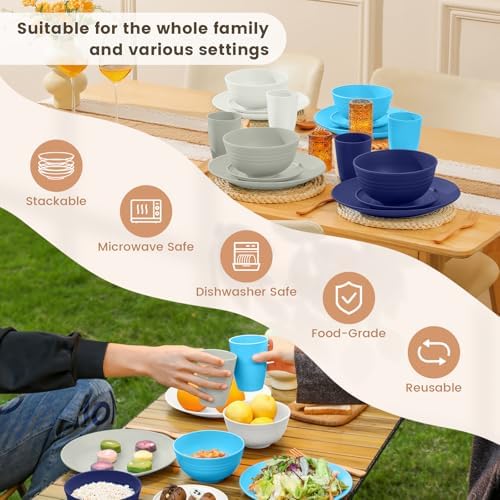 Homienly Premium Wheat Straw Dinnerware Sets, Plates and Bowls Sets,Cups,Alternative to Plastic Plates Service for 4, Dishwasher and Microwave Safe 16 PCS Dish Sets for Home,Camping - Island - Image 6