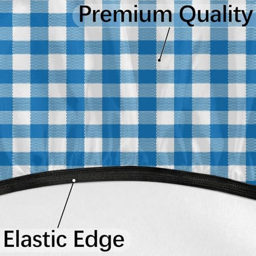 Fitted Round Tablecloth with Umbrella Hole and Zipper Buffalo Plaid Outdoor Elastic Table Cloth 45"-56" Oil-Proof Waterproof Patio Table Cover for Dining Picnic Party, Blue and White - Image 4