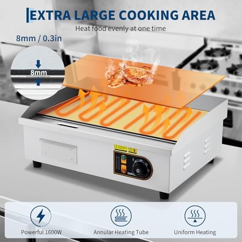 Garvee 22in Commercial Electric Flat Top Griddle Non-Stick for Breakfast Bars, Countertop Flat Top Grill with 2 Shovels and 2 Brushes for Roadside Stands, 122℉-572 ℉ Adjustable Temp - Image 3