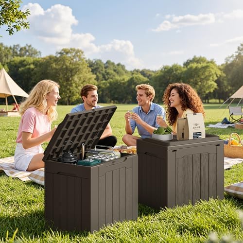 JUMMICO 31 Gallon Resin Deck Box Waterproof Outdoor Storage Boxes 2 Pack - Image 5