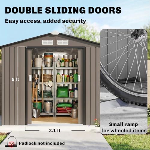Outsunny 7' x 4' Outdoor Storage Shed Garden Tool Metal Shed Brown - Image 4