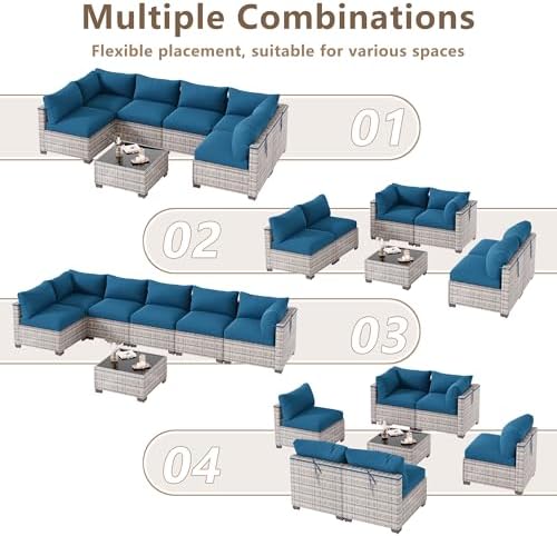 LOUVIXA 7 Piece Outdoor Patio Furniture Set, Outdoor Sectional Sofa, Wicker Rattan Patio Furniture, Patio Conversation Set with Coffee Table & Cushions - Image 4