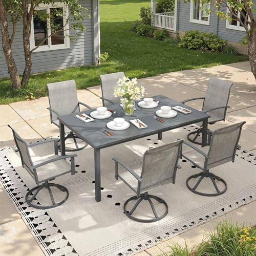 Outdoor Dining Table for 6, 63" Rectangle Outdoor Table with Adjustable Umbrella Hole, All-Weather Metal Patio Dining Table for Lawn Garden Backyard Deck, Dark Grey - Image 4