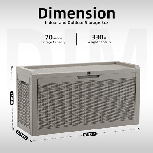 DRATO 70 Gallon Outdoor Storage Box Waterproof, Lockable Resin Deck Box for Patio Furniture, Pool Supplies & Garden Tools, Weatherproof Outside Storage Bin for Backyard Porch (Grey, 70 Gallon) - Image 2