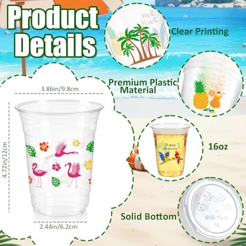 Hawaiian Aloha Luau Party Decorations Supplies Disposable Plastic Cups - Image 3