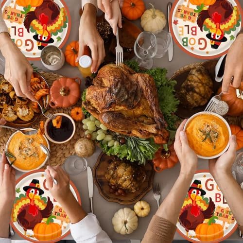 20 Pcs Happy Thanksgiving Party Disposable Paper Plates Fall Themed 9 Inch Round Dinner Plates for Autumn Party Decorations (Turkey Gobble) - Image 3