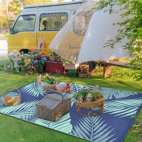 GENIMO Outdoor Rug, Waterproof Plastic Rugs for Patio, 5'x8' Navy Green - Image 3