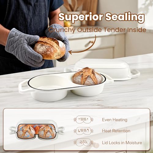 YONILL Mini Double Dutch Oven with Lid for Sourdough Bread Baking (White) - Image 3