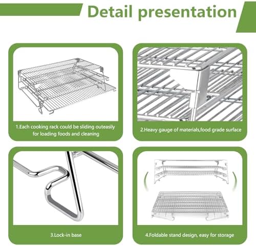 Jerky Racks for Smoker,21" 3-Tier Foldable Sliding Jerky Racks for Traeger, Pit Boss, GMG, Camp Chef and More Smoker Grills, 830"² Cooking Space Expansion Accessory for Barrel Pellet Grills - Image 5