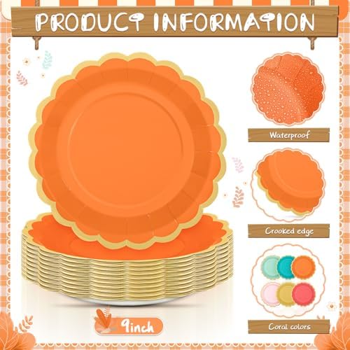 48 Pcs Colorful Coral Paper Plates 9 Inch Scalloped - Image 4