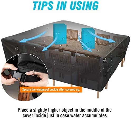 Velway Patio Furniture Cover Outdoor, Waterproof Rectangular Patio Table Chair Sofa Set Cover, 95”Lx64”Wx40”H, All Weather Oxford Tear-Resistant Material with Zipper Carrying Bag Windproof Buckles - Image 5