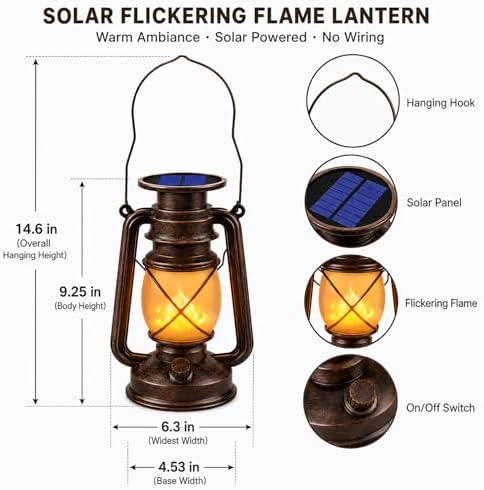 Marlrin Solar Lanterns Outdoor Waterproof 4 Pack LED Flickering Light - Image 6