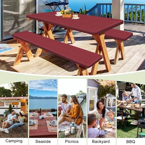 Picnic Table and Bench Cover Set, Waterproof Fitted Elastic Cloth - Image 6