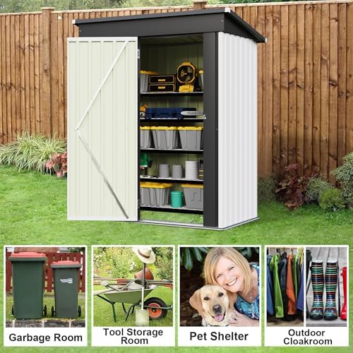 JUMMICO Metal Outdoor Storage Shed 5 x 3 FT Metal Shed with Lockable Door,Waterproof Garden Tool Shed Storage House for Backyard Patio Lawn,White - Image 6