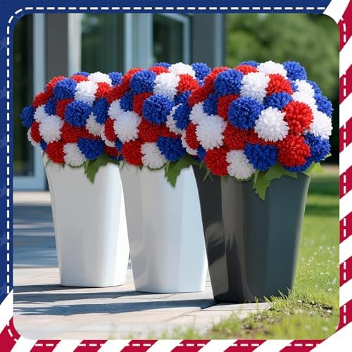 XunYee 12 Pcs Red White Blue Artificial Flowers for Outdoor,Faux Mums - Image 5