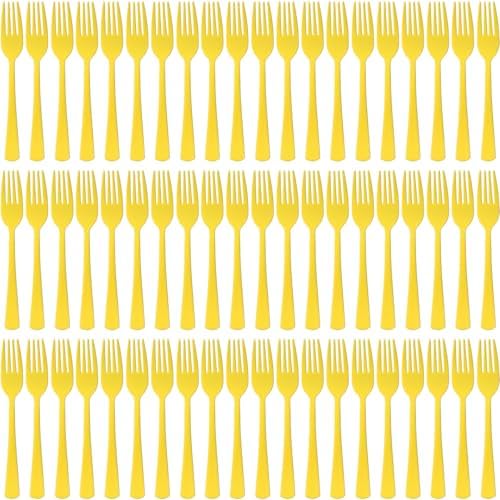 60 Pcs Yellow Disposable Plastic Forks Cutlery Heavy Duty Dinnerware Plastic Silverware Flatware for Home Office School Party Picnics Restaurant Outdoor Events or Every Day Use (Yellow) by Unknown