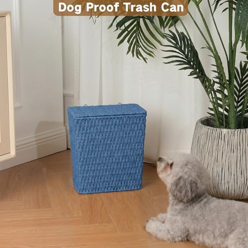 iEGrow Paper Rope Trash Can,Bathroom Trash Can with Lid, 3 Gallon Wicker Waste Basket with Removable Liner, for Bedroom, Living Room, Toilet, Under Sink Blue - Image 5