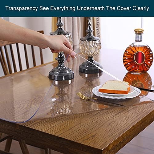 Table Protector PVC Clear Table Topper Cover Mat Liner 1.5mm Thick Clear Plastic Tablecloth Protective Desk Waterproof Wipeable Polyester Tablecloth PVC for Rectangle Moving Living Room Table 48x58 in - Image 4