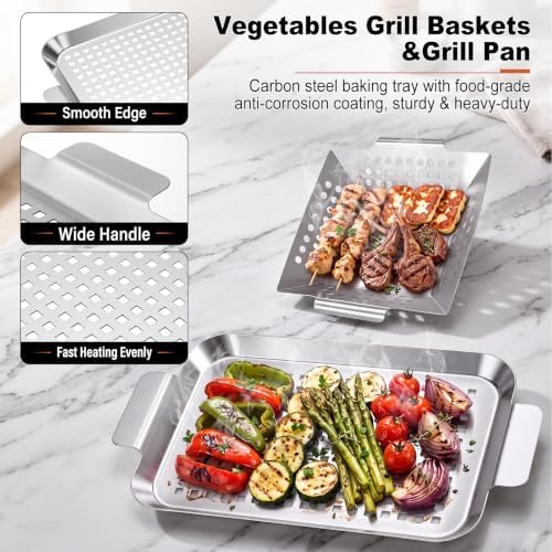 Grill Accessories Outdoor Grill Baskets Topper Trays, 2 Pack - Image 3