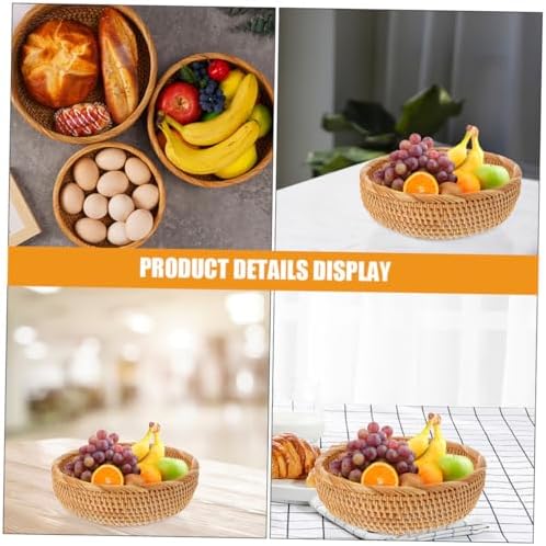 Rattan Woven Picnic Basket, Vintage Khaki Fruit Storage Organizer - Image 3