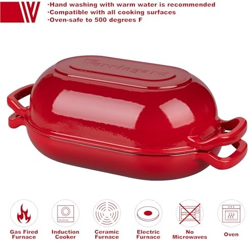 VORRINGARD Enameled Cast Iron Sourdough Bread Oven, Dutch Oven, Loaf Cast Iron Bread Pan for Homemade Bread Baking, Meatloaf Pan with Lid, 5QT, Red - Image 3