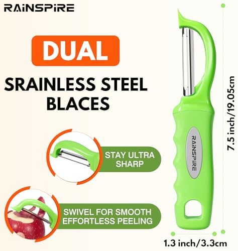 Rainspire Vegetable Peeler Potato Peelers for Kitchen, Sharp Stainless Steel Blades Veggie, Comfortable Handle Fruit Peeler, Carrot Peeler Apple Peeler Dishwasher Safe, Green, 1-Pack - Image 2