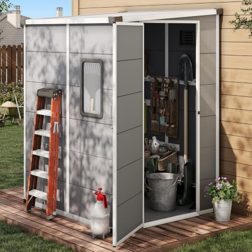 5 x 4 FT Plastic Outdoor Storage Shed with Floor, Resin Garden Shed by DNYKER