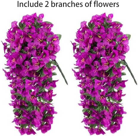 Faux Bougainvillea Artificial Flowers Plants for Outdoors Outside Decoration, 2 pcs Purple Fake Flowers UV Resistant Look Real Silk Long Trailing Vines for Front Door Porch Planter Urn Patio Garden - Image 5