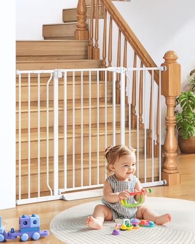 34" Tall Baby Gate No Drilling, Auto Close Dog Gate Indoor, White by Cideny