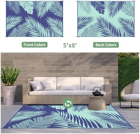 GENIMO Outdoor Rug, Waterproof Plastic Rugs for Patio, 5'x8' Navy Green - Image 2