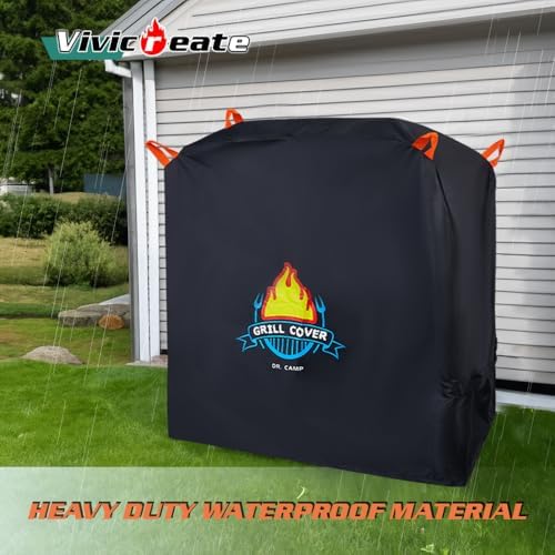 Vivicreate Waterproof BBQ Grill Cover 52 Inch Heavy Duty 420D Fabric Outdoor Barbecue Cover Weatherproof UV Protection Windproof Fits Weber Char-Broil Nexgrill Traeger Smoker Parrilla - Image 6