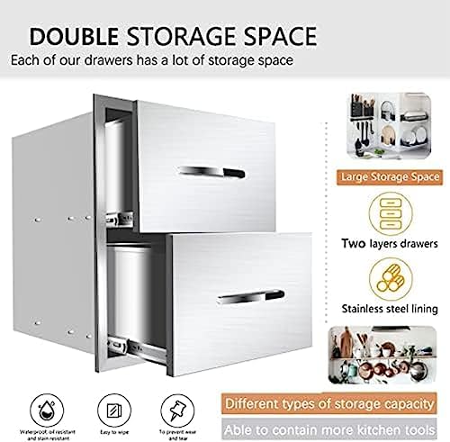 BBQ Outdoor Kitchen Drawers Stainless Steel 3-Drawer Enclosed Built-in Flush Mount for Outdoor Kitchens & Islands, 14Wx23Dx15H - Image 3