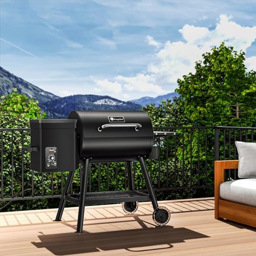 KingChii Electric Wood Pellet Grill & Smoker with Side Shelf, 456 SQ.IN Grill Capacity, with PID Temperature Control (180-425°F) for Backyard Camping Bake and Roast, Black with Cover - Image 5