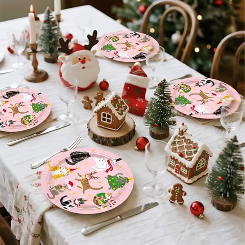 WRAPAHOLIC 25Pcs Christmas Paper Plates - 9 Inch Kitten Tree Disposable Plates Decorative Dinner Plates for Christmas Party Tableware Supplies Table Decor - Image 4