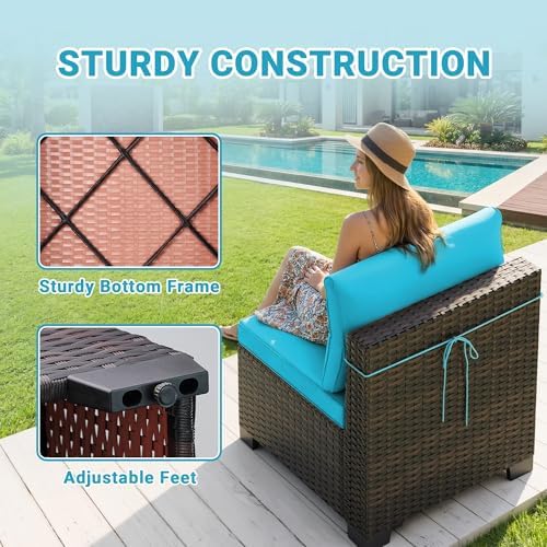 LEVELEVE 7-Piece Outdoor Patio Furniture Sets, Manual Weaving Rattan Conversation Sectional Sofa with Tempered Glass Coffee Table, All-Weather PE Wicker & Thick Cushions for Garden, Backyard, Porch - Image 6