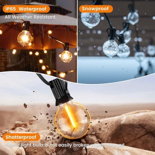 OHLUX Outdoor String Lights, 27FT LED Patio Lights with 13 Dimmable Plastic G40 Globe Bulbs(1 Spare), 2200K Waterproof Connectable Hanging Lights for Backyard Porch Cafe Party Decor E12 Socket Base - Image 3