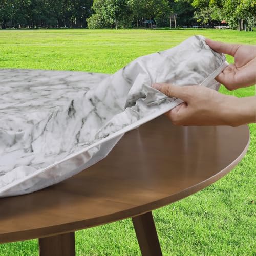 Romanstile Round Fitted Vinyl Tablecloth with Elastic Edge 100% Waterproof - Image 2